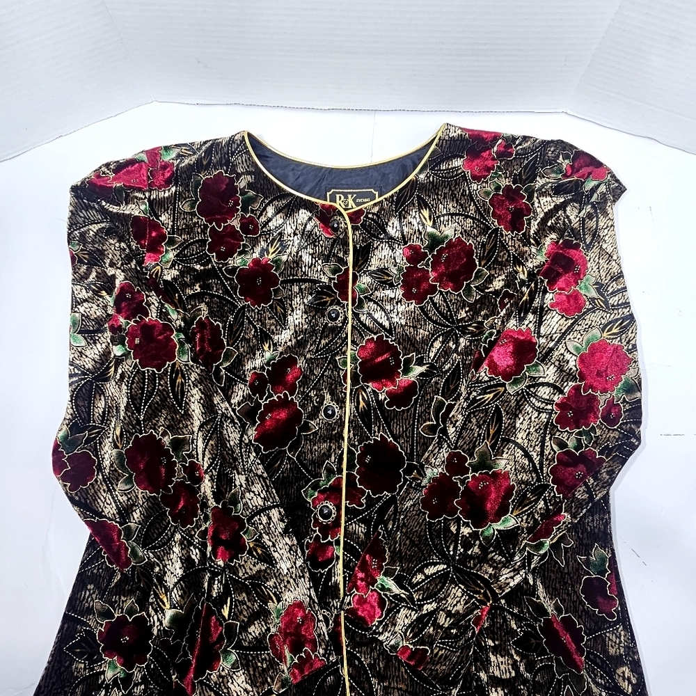 R&K Red and Black Floral Blazer And Skirt Velvet Boho Whinisigoth Vintage - Picture 3 of 15